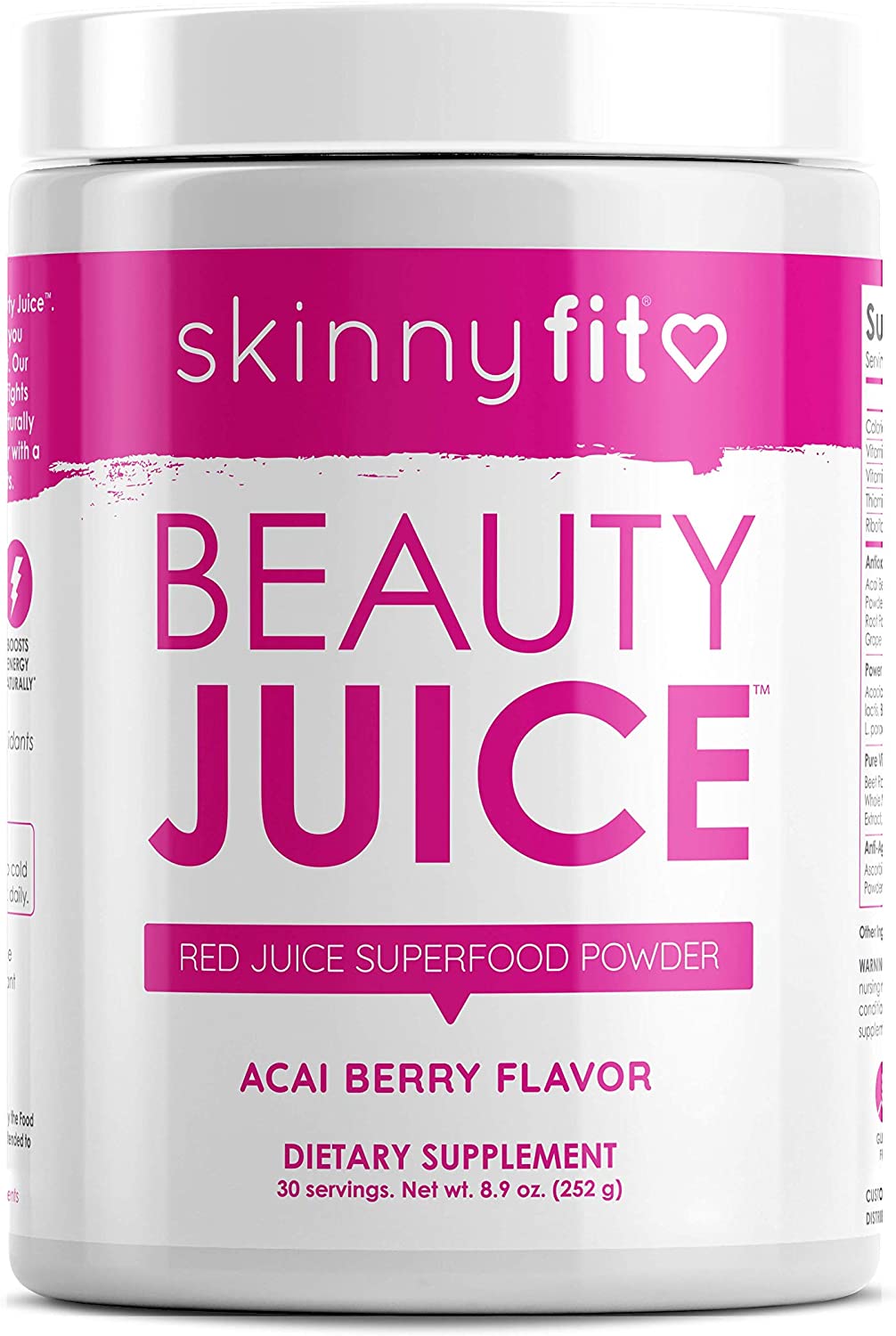 SkinnyFit Beauty Juice-Red Superfood Powder-Acai Berry Flavor-Anti-Aging-Aids in Digestion-Helps Boost Mood and Immunity-Prebiotics and Probiotics 30 Servings-Stumbit Beauty